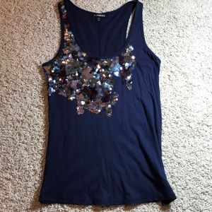 Blue Sequin Tank Top